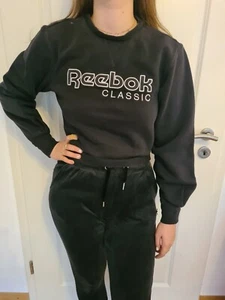 Sport Sweater Sweatshirt kurz Reebok Schwarz Crop Shirt Pulli Gr. S - Bild 1 von 11