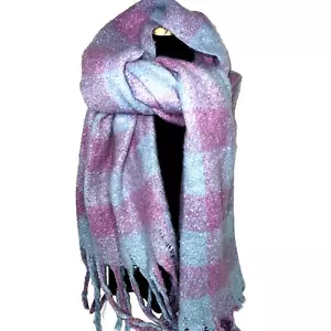 Blanket SCARF Dreadlock Fringe Adrienne Vittadini Purple Blue Buffalo Check NEW - Picture 1 of 5