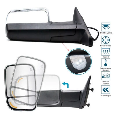 Par de espejos retrovisores de remolque con señal de flecha térmica eléctrica para Ram 1500 2500 2014 2015 cromados Foto 1 de 4