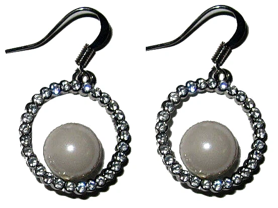 Perla Argento Eternity Orecchini Zirconi Pendente Infinito Cerchio Qualità Tondo - Immagine 1 di 3