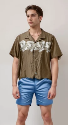 Daniel Cremieux Shirt Men XL 52x29 Brown Flora 100% Linen Short Slv Hawaiian EUC - Image 1 of 4