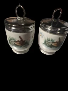 Set of 2 Porcelain Royal Worcester Egg Coddlers Woodland Birds Standard Size - Picture 1 of 3