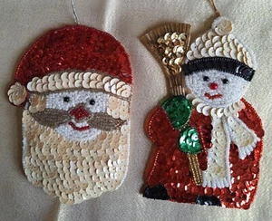 Set of 2.Santa and Snowman Sequin and beads Christmas tree Pendant/Ornament - Picture 1 of 5