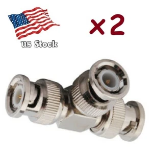 2-Pack BNC-Male-Plug-to-2-BNC-Male-Plugs BNC Coaxial Tee-Adapter Connectors - Photo 1/6