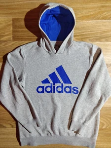 Adidas Essentials Vintage Mens Hoodie Tracksuit Top Jacket Hooded Gray Blue Logo - Picture 1 of 6