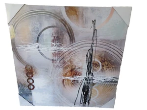 New Hand Painted Decorative Abstract Canvas Vertical Circles 60 x 60 cm Canvas - Picture 1 of 10