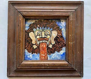 Vintage Indonesian Indonesia Bali Balinese Tile Painting Dragon Lion - Picture 1 of 14