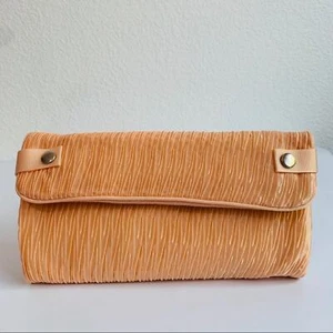 Vintage Karl Lagerfeld Cosmetics Makeup Travel Bag Clutch Ruching Peach Pink - Picture 1 of 12