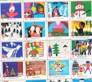 Foglio sigillo di Natale vintage auguri 1975 timbro sigillo bambini d'America pq - Foto 1 di 3