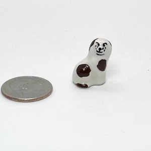 Vintage Ceramic Dog Pup Figurine Quirky Face Hound Beagle Mini Brown White 1" - Picture 1 of 4