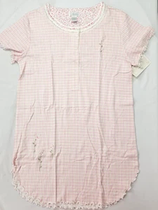 ARIA Women's Nightgown Gown Pajamas PJS New MEDIUM 35" Length Pink Plaid Flowers - Picture 1 of 8