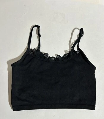 Top Cami Aerie para mujer talla mediana negro encaje delantero acanalado correas ajustables usado en excelente estado Foto 1 de 4