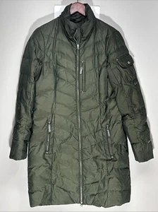 Eddie Bauer Puffer Parka Coat Womens Medium Tall MT Green Goose Down 700 - Picture 1 of 9