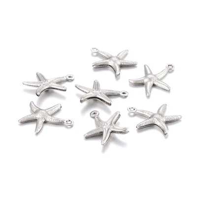 Mini colgantes de metal artesanales de 17,5 x 15,5 mm con dijes de estrellas de mar de acero inoxidable 304 100 un. Foto 1 de 3