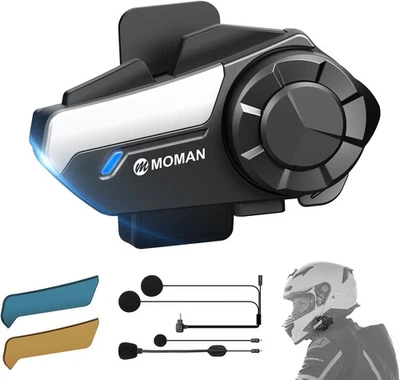 Moman H2S Cuffie Bluetooth Moto 2 Vie Interfono 1000M Hi-Fi FM AI Voce - Immagine 1 di 4