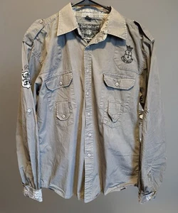 Do Denim Mens Gray Embroidered Button up Shirt Size Medium - Picture 1 of 7