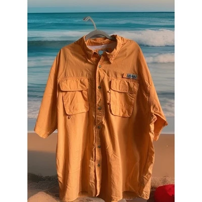 Bimini Bay 衬衫男式 2XL 短袖橙色通风口袋 XXL 钓鱼 Gorpcore — 第 1/4 张图片