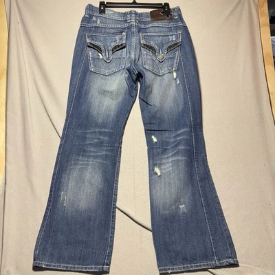 Pantalones de mezclilla para hombre Franky Max azul talla 34x32 bolsillos con solapa desgastados Y2k leer Foto 1 de 4