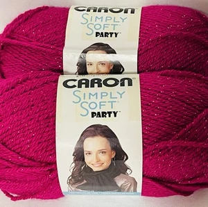 Lot of 2-Caron Simply Soft Party Yarn - Fuchsia Sparkle- NEW - Picture 1 of 3