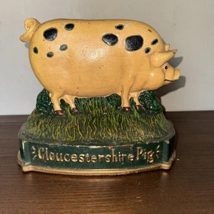 Folk Art Pig Cast Iron Door Stop Gloucestershire Pig Vintage VGC - Picture 1 of 11