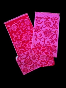 Asciugamani Lady Pepperell MCM panni lavaggio frange viti floreali rosa rosso scolpito - Foto 1 di 5