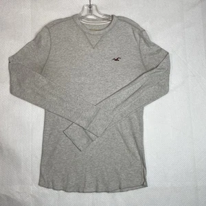 Vtg Hollister T Shirt Mens Large Gray Crewneck Ribbed Logo Y2K Thermal Outdoor - Picture 1 of 10