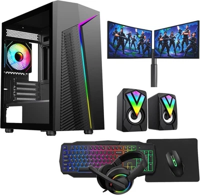 Flash Black PC Bundle DualMonitor i5 GT730/710 2GB Win11Pro SSD+HDD UK Free Ship - Image 1 of 3