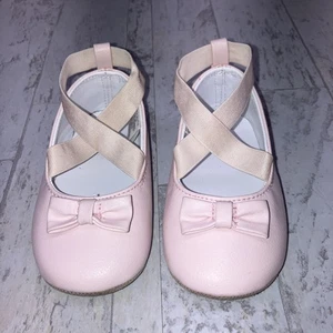 Janie and Jack Ballet Crib Shoes Girls Size 18-24 months Petal Pink Bow Ribbon - Picture 1 of 7