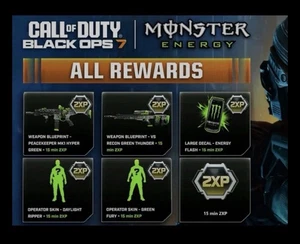 Black Ops 7 Monster Energy Code für exklusiven Artikel mit doppelten XP x 1 - Bild 1 von 2
