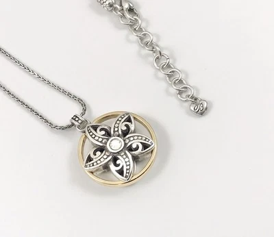 Brighton Retired Flower Reversible Pendant Necklace Silver Gold Crystal. #1397 - Image 1 of 4