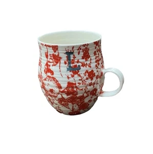 ANTHROPOLOGIE INITIAL Coffee MUG Cup Red Bird Floral MONOGRAM "L" - Picture 1 of 9