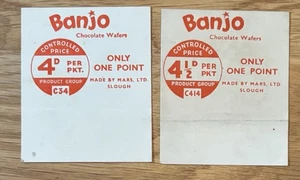 Vintage 2 X BANJO Sweet Shop Display Card CONTROLLED PRICE MARS Chocolate Wafers - Bild 1 von 2