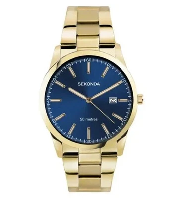 Sekonda Mens Fashion Dated Blue Dial Gold Stainless Steel Bracelet Watch 30007 - Image 1 of 4