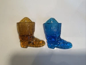 Vintage Blue And Amber Glass Boot Match Holder with Wall Mount Hole 4” - Picture 1 of 8