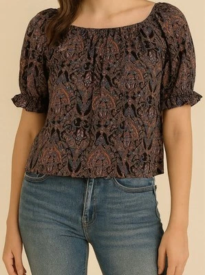 Joie Paisley Boho Blouse Fall Artsy Designer Top Flowy Romantic Silk Large - Image 1 of 4