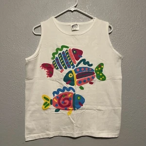 Vintage Studio 1204 Fish Graphics Print Single Stitch Tank Top Size L/XL - Picture 1 of 6