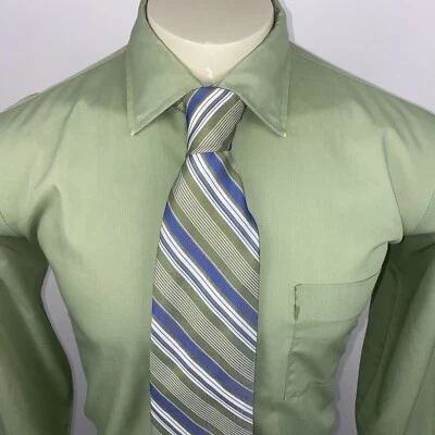Corbata ancha de poliéster vintage de los años 70 discoteca a rayas verdes años 70 Foto 1 de 4