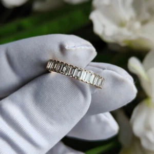 0.80 Ct Baguette Cut Lab Grown Diamond Ring Half Eternity Band 14kt Yellow Gold - Picture 1 of 23