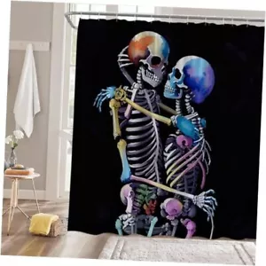 Gothic Skull Shower Curtain Colorful Halloween Skull Skeleton 70"Wx70"H Black - Picture 1 of 4