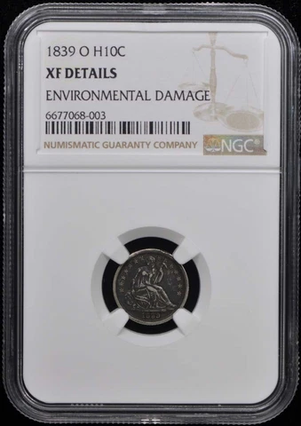 1839-O No Drapery - Seated Liberty Half Dime H10C NGC XF Details Cover