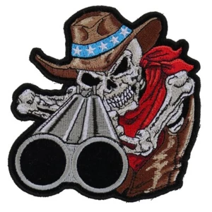 Embroidered Patch (Iron-On), Shotgun Willy Cowboy Skull, 4" x 4" - Picture 1 of 4