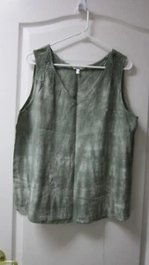 Time And Tru Green Relaxed Fit V-Neck Linen Blend Top Women’s Size L - Picture 1 of 8