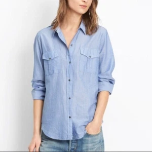 E224 NWT VINCE PINSTRIPE MILIRATY WOMEN BUTTON DOWN SHIRT SIZE 0, 2, 4, 12 $285 - Picture 1 of 2