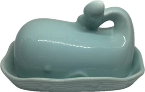 Creative Co-op Butter Dish 🐳 Whale Shaped Aqua Blue Green Stoneware-adorable - Picture 1 of 14