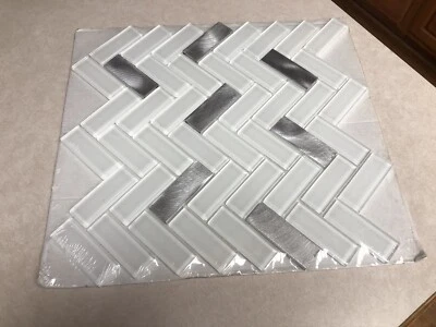 Azulejo de mosaico espiga Ms International Blanco 12x12 detalles de aluminio vidrio nuevo Foto 1 de 4