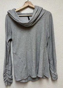 KUHL Kamryn Cowl Pullover Women's gray Ribbed Ruched Hoodie Sweater Shirt Sz L - Picture 1 of 10