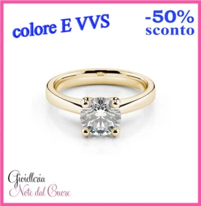 ANELLO SOLITARIO ORO GIALLO DIAMANTE NATURALE E VVS 0.30 CARATI CERTIFICATO - Imagen 1 de 4