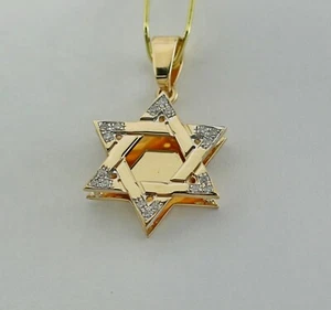 14K Yellow Gold Diamond Star of David Pendant - Picture 1 of 4