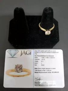 14K Gold 1.57 ct. Round Brilliant Cut Diamond Solitare Engagement Ring Size 9.5  - Picture 1 of 10