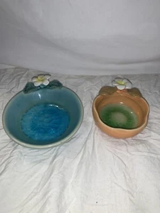 MAJOLICA Art Pottery GLAZED 7 Floral BOWL ~ Pond ~ Trinket Dish - Picture 1 of 20